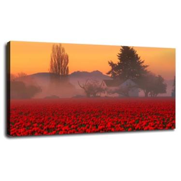 Imagem de Mist Poster Field Canvas Prints Tulips Wall Art For Home 1 painéis Decorações com moldura 50,8 cm x 30,5 cm