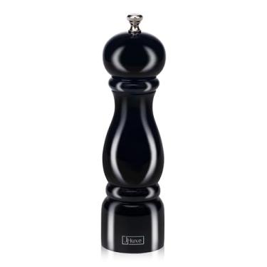 Imagem de JHuxe Moedor de pimenta de madeira preta, moedor manual clássico de 20 cm, moedor de pimenta de madeira grossura ajustável, triturador de pimenta recarregável com rotor de cerâmica, melhores