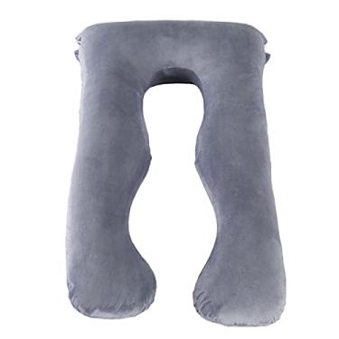 Imagem de Travesseiros de gravidez para dormir, travesseiro corporal em forma de U para gravidez, travesseiro de maternidade de 140 cm, suporte para as costas com capa de veludo cinza