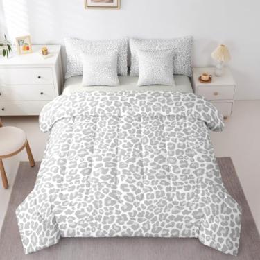 Imagem de Erosebridal Jogo de cama solteiro com estampa de leopardo, textura de pele de animal (edredom + lençol de cima + 2 fronhas + 2 fronhas + 2 fronhas), conjunto de cama com 7 peças
