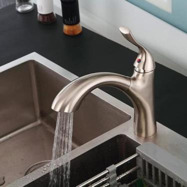 Imagem de Torneira de cozinha de latão puxada com fumaça Bibcock pias de níquel giratório frio e quente/cromado/preto suporte de furo único (Níquel)