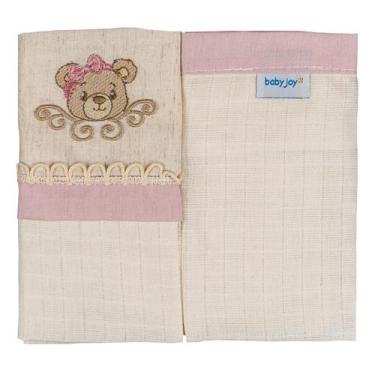 Imagem de Fralda de Pano para Bebê 2 Unidades 68 cm x 70 cm Baby Joy, Ursa Rosa