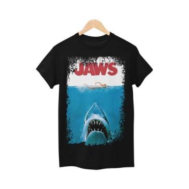 Imagem de Camiseta Unissex Preta De Algodão Com Estampa Do Filme Jaws, Moda Casu