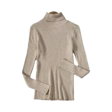 Imagem de Suéter Feminino Slim Fit De Tricô Com Gola Alta, Pulôver De Manga Long