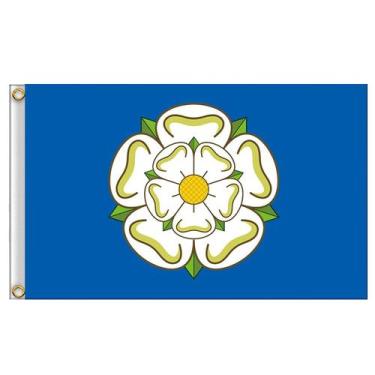 Imagem de Bandeira Yorkshire 150x90cm de poliéster premium com rosa branca - yiw
