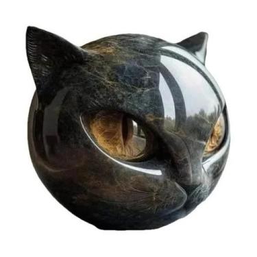 Imagem de Estatueta De Resina Em Forma De Cabeça De Gato Com Textura De Mármore 