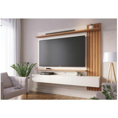 Imagem de Painel para Tv Home Suspenso Juriti 1.8 Off White Matte Freijó  Colibr