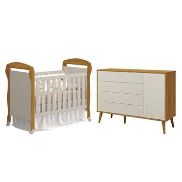 Imagem de Berço Americano Danny e Cômoda com Porta Elfe Retrô Areia Savana Aceti