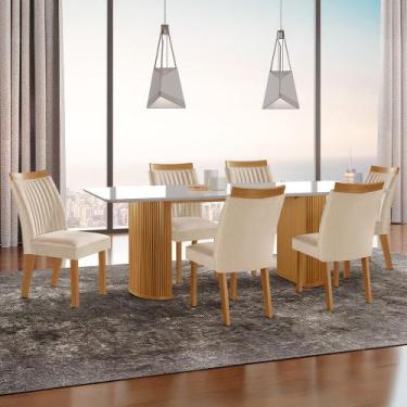 Imagem de Sala de Jantar Dara Tampo Chanfrado 180x90 com Vidro e 6 Cadeiras - LJ