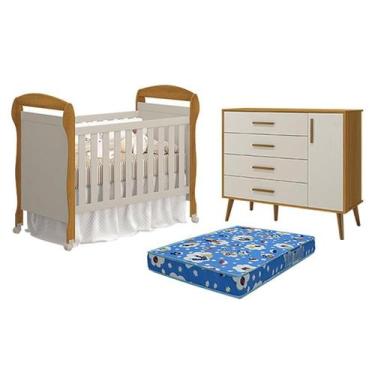 Imagem de Berço Americano Danny com Colchão Ortobom e Cômoda com Porta Isis Arei