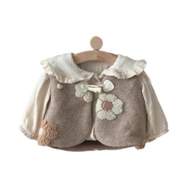 Imagem de Colete De Pelúcia Quente Sem Mangas Para Meninas, Com Flores Bordadas,