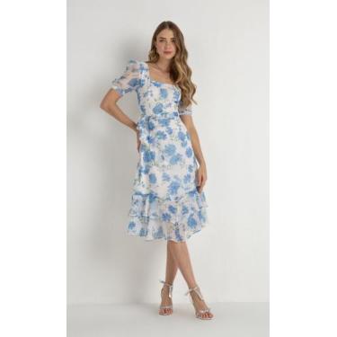Imagem de Vestido midi evasê plano estampado laura rosa, G, Laura rosa