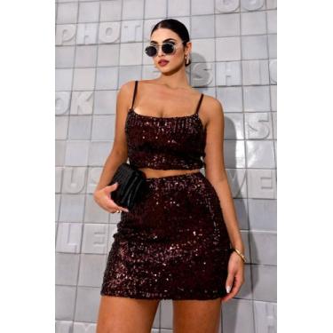 Imagem de Blusa Cropped Top Alça Fina brilho Costas A Mostra Paetê - CYNDRA, Mar