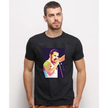 Imagem de Camiseta masculina Preta algodao Freddie Mercury Cantando Arte