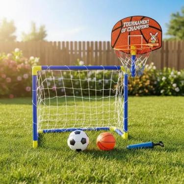 Imagem de Kit Trave De Futebol e Basquete 2 Em 1 Com Bolas e Bomba Ar - Yeet