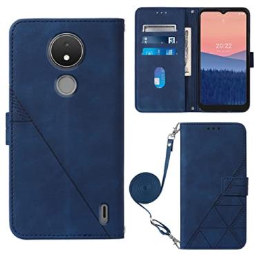 Imagem de Capas de telefone com gravação de negócios Nokia C21 C21 Plus capa de couro com slots de cartão de luxo clipe de carteira à prova de choque para telefone Nokia C21 C21 Plus capas (azul, Nokia C21)