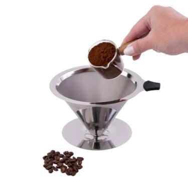 Imagem de Filtro De Café Coador Inox 104 Extra Grande Reutilizável Lavável Portátil Individual Passador de Aço Inoxidável Não Precisa de Papel - Focuslar