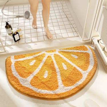 Imagem de Tapete de banheiro de frutas, tapete de banho laranja delicioso com tapete macio e antiderrapante, tapete de porta felpudo de microfibra ultra absorvente, lavável à máquina, tapete de banheiro para