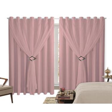 Imagem de Cortina Corta Luz 4,00m X 2,30m Com Voil Rosa Para Sala Ou Quarto - Ib