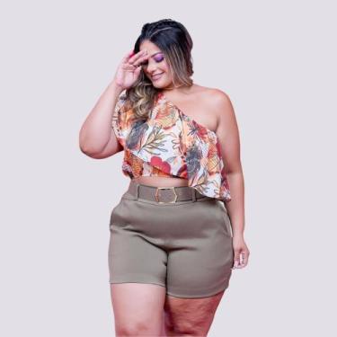 Imagem de Conjunto Plus Size Feminino Ciganinha Lastec Estampado Short com Cinto