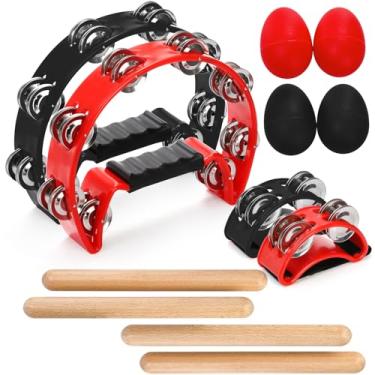 Imagem de Eorbow 12 pandeiros para adultos, pandeiro de meia lua portátil com palitos de ritmo de madeira de pandeiro para pés e agitadores de ovos, conjunto de instrumentos de percussão manual para festa