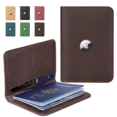 Imagem de Porta-Passaportes de Couro Genuíno ALLIVE com Ranhura para AirTag - Ma