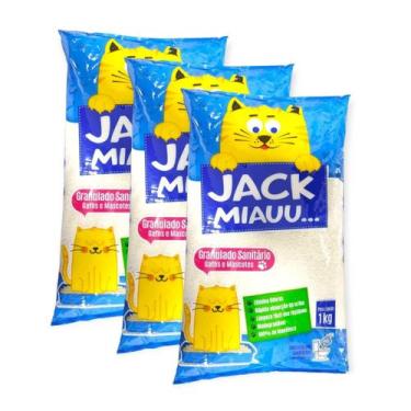 Imagem de Kit 3 Kg Areia Sanitária Base de Mandioca p Caixa Gatos - Jack Miau