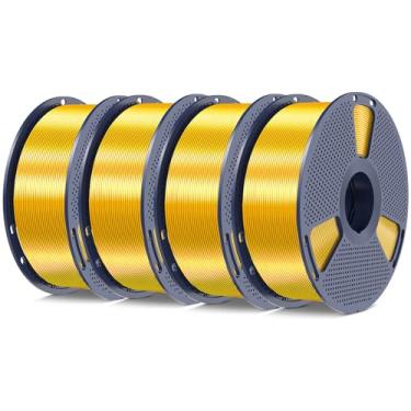 Imagem de SUNLU Silk PLA+ Filamento 1,75 mm 2025 carretel de atualização compatível com filamento Bambulab Refilamento, pacote PLA de 4 kg (8,8 lbs) filamento de impressora 3D, ouro, pacote com 4