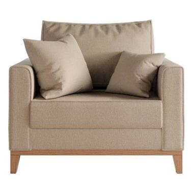 Imagem de Poltrona Decorativa Beny Tecido Linho Base E Pés Em Madeira