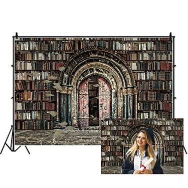 Imagem de DORCEV 2,1 x 1,5 m vintage prateleira de livros de madeira banner arco porta escola biblioteca livros coleção fotografia fundo magia cenário estudantes retrato artístico cabine de fotos adereços