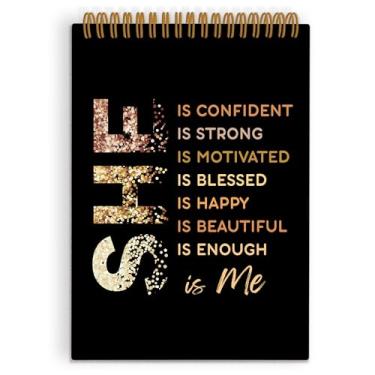 Imagem de QLMX Caderno espiral Gold She Is Me Affirmations, caderno inspirador de autocuidado, cadernos de amor próprio para trabalho escolar, materiais de escritório positivos presentes para mulheres meninas