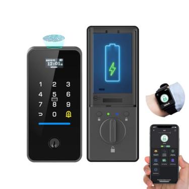 Imagem de eLinkSmart Fechadura de porta de entrada sem chave com sensor magnético de porta, fechadura inteligente com teclado para casa, hotel, apartamento, suporte, carregamento USB C, Wi-Fi e campainha