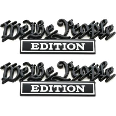 Imagem de Pacote com 2 adesivos We The People Edition emblemas 3D emblemas de metal para SUV, CRV, motocicleta, carro, caminhão para-lama porta traseira (preto/branco)