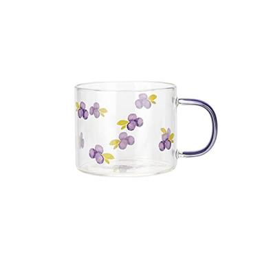 Imagem de Caneca 400 ml Caneca de vidro com padrão de fruta com alça transparente café da manhã leite aveia copo escritório casa casal copos de água cozinha utensílios de bebida caneca de café (cor: uva)