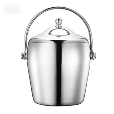 Imagem de Balde de gelo isolado balde de gelo portátil de aço inoxidável balde de gelo congelador balde de gelo com tampa para festas, churrascos e buffets