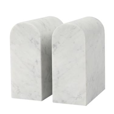Imagem de Adolif Suportes de livros de mármore para prateleiras, terminais de livros decorativos, suportes de livros de mármore resistentes de 5,9 kg, decoração de estante de pedra, branco Carrara