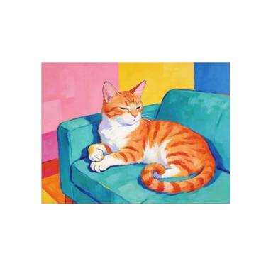 Imagem de BMZFYBS Impressão em tela de arte de parede animal - gato dormindo no sofá - pintura de decoração moderna - imagens para quarto de crianças escritório 60 x 80 cm 24 x 31 polegadas sem moldura