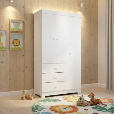 Imagem de Guarda-roupa Infantil 99cm 3 Portas Mdf Duda Branco Brilho