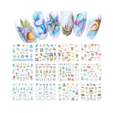 Imagem de Adesivos De Unha De Frutas Tropicais De Verão 12pçs Com Geometria Abst