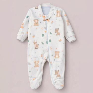 Imagem de Macacão com Zíper Fleece Luxo Estampado para Bebê e pé Antiderrapante 