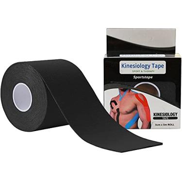 Imagem de Kinesio Tape Fita Bandagem Preta Elástica Adesiva Rolo 5cm x 5m Funcional Fisioterapia Muscular Esporte Musculação Evita Lesões Resistente A Umidade