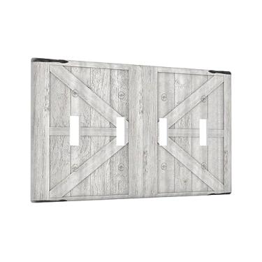Imagem de Porta de garagem de madeira rústica vintage porta de celeiro quádruplo interruptor de luz decorativa 4 gangs placa de parede placa elétrica para casa de fazenda banheiro casa sala de estar cozinha