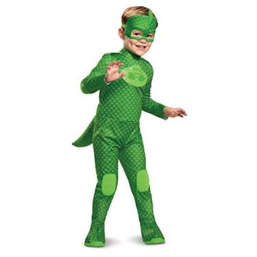 Imagem de Disfarce pj Mascara Fantasia Gekko, Deluxe Kids Light Up Jumpsuit Outfit e Máscara de Personagem, Tamanho Infantil Médio (3T-4T) Verde