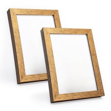 Imagem de Kit 2 Portas Retrato 15x21 cm C/Vidro Moderno Decorativo Horizontal e Vertical De Mesa Estante Foto(Dourado)