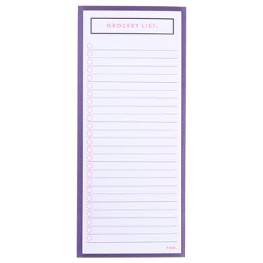 Imagem de Graphique Bloco de notas magnético, azul-marinho e rosa – 100 folhas, 10 x 23,5 x 12,7 cm – na frente diz: "lista de compras" – adere a qualquer superfície magnética, perfeita para compras e listas de compras, é um ótimo presente