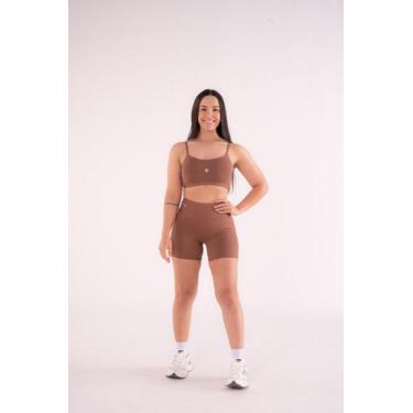 Imagem de Conjunto Academia Shorts Duplo + Top Fitness 2 Peças - Urbanela, Marro