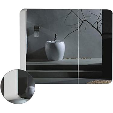 Imagem de AKALNNB Armário de parede de banheiro com pintura de madeira maciça, espelho de banheiro, combinação de armário montado na parede com prateleira com luz de LED, vaso sanitário e banheiro