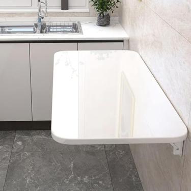 Imagem de Mesa suspensa de parede, mesa dobrável de parede, mesa dobrável para lavanderia, bancada de trabalho de parede flutuante, para lavanderia, cozinha, mesa de parede pequena dobrável (cor: WHI