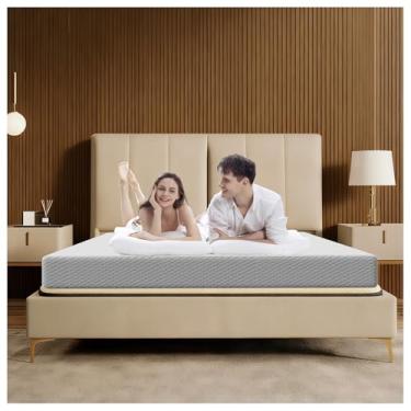 Imagem de Colchão completo, colchão de espuma viscoelástica mista de 7,6 cm, suporte médio firme, protetor de colchão de tecido de malha 3D com zíper removível (branco, King)