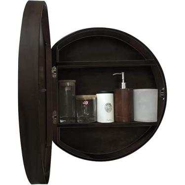 Imagem de AKALNNB Armário redondo para espelho de banheiro, espelho de maquiagem, armários de banheiro, armários de banheiro montados na parede com espelho, armário de madeira para medicamentos